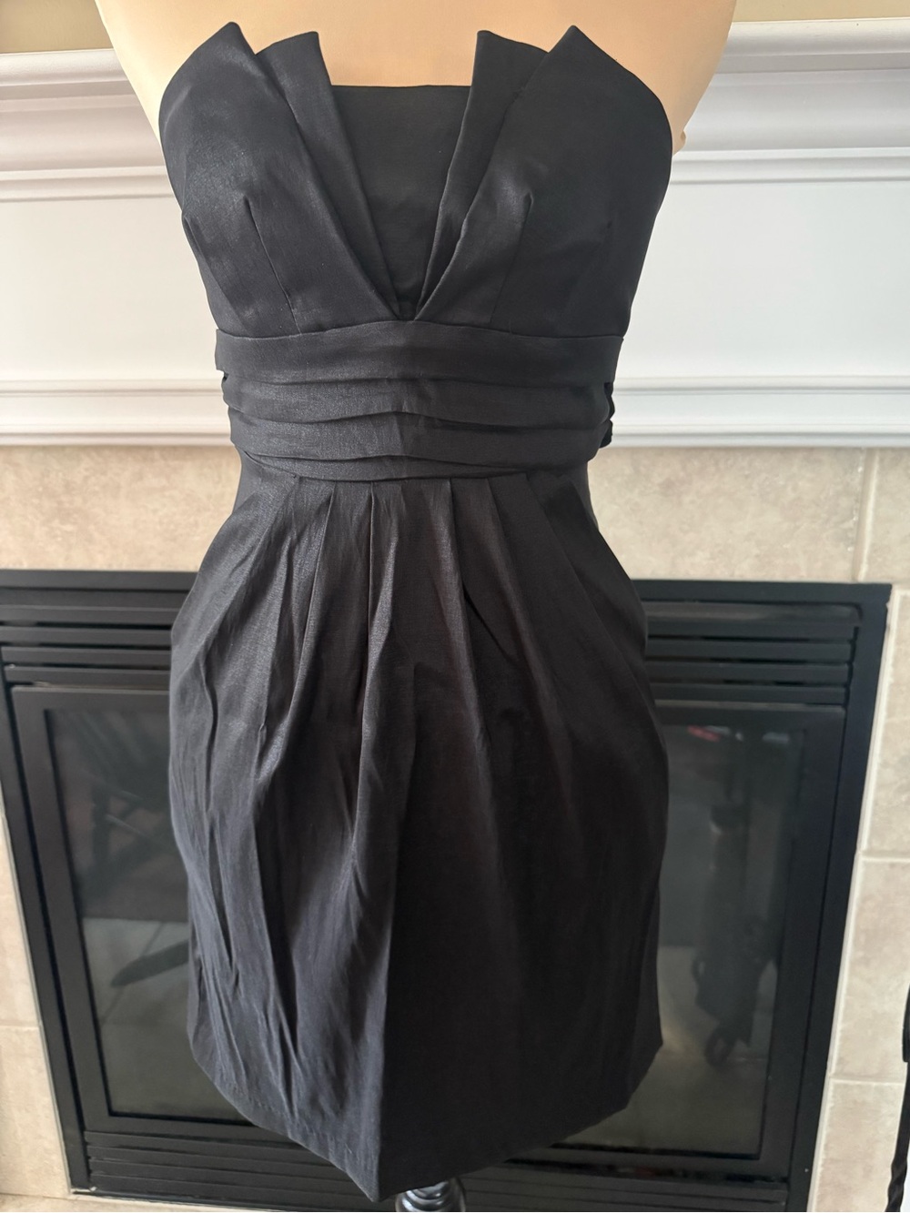 Strapless Black Cocktail Dress - Elegant Pleated Waist Junior Size 5 Mini, Bow